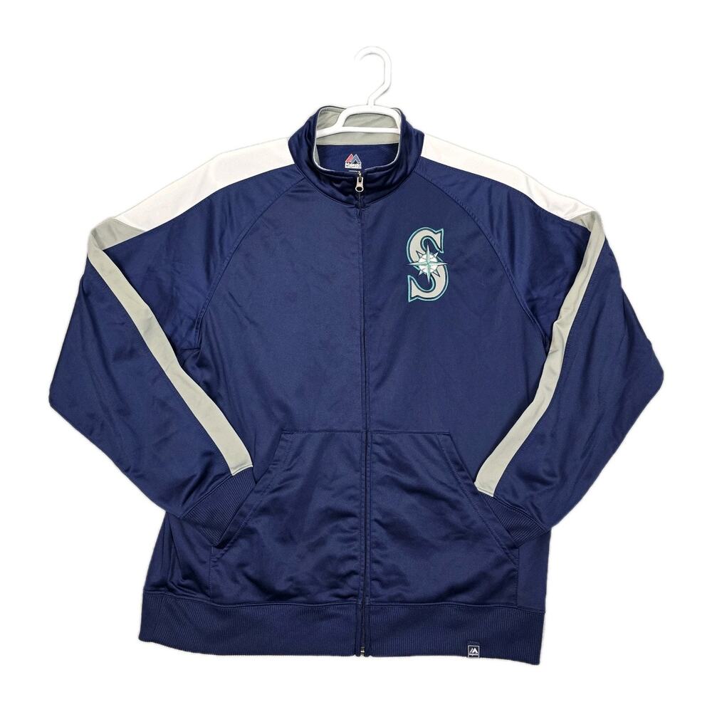 Seattle Mariners Jacket Mens Large Majestic Warmup Vintage Y2K Full Zip Coat EUC